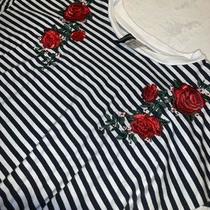 Embroidered rose striped shirt